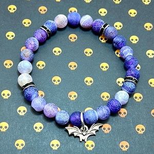 Handmade Halloween Bat Charm Bracelet with Natural Purple Amethyst Stones!